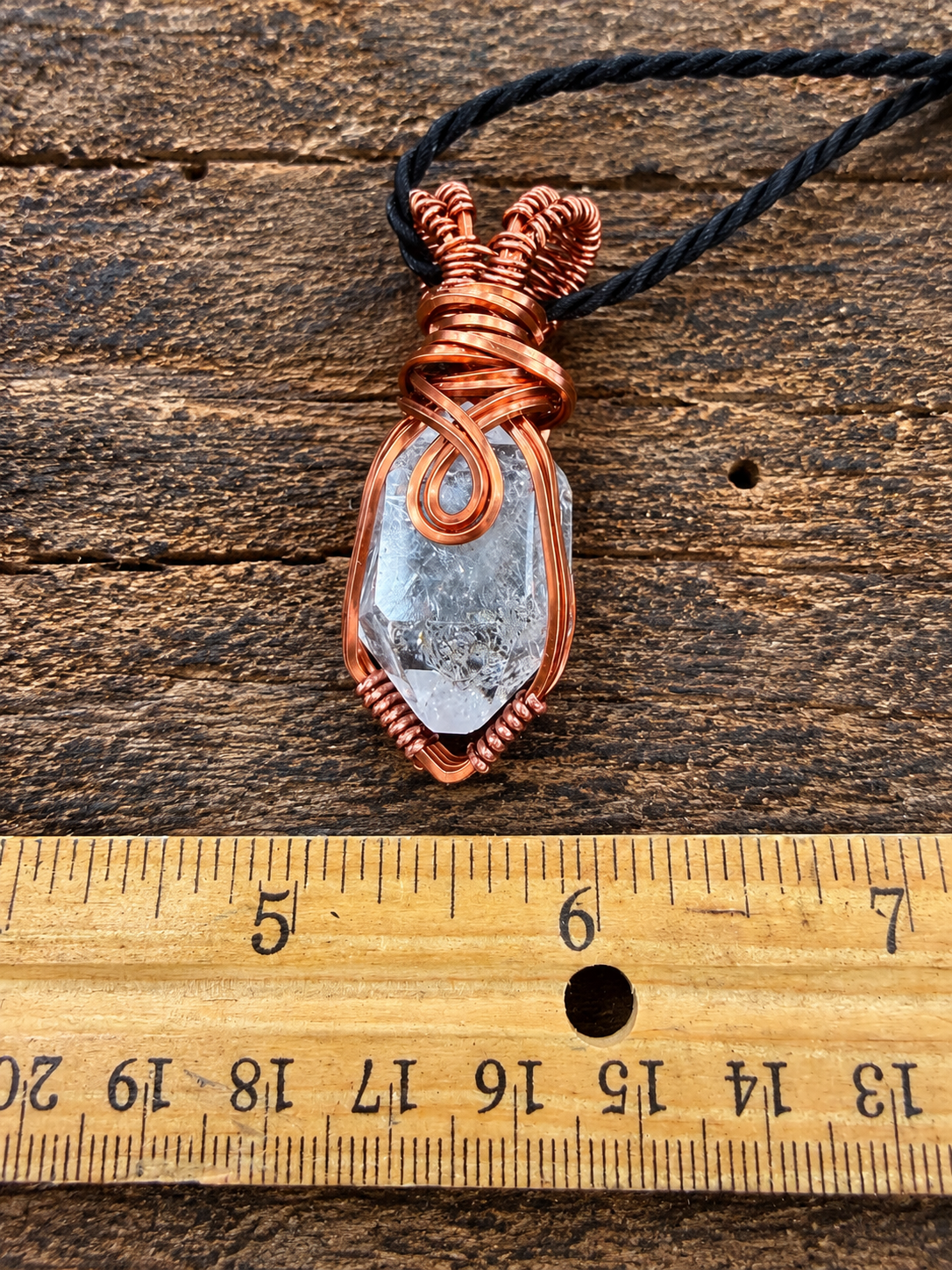 Herkimer Diamond Double Termination Antique Copper Wire Wrapped Pendant