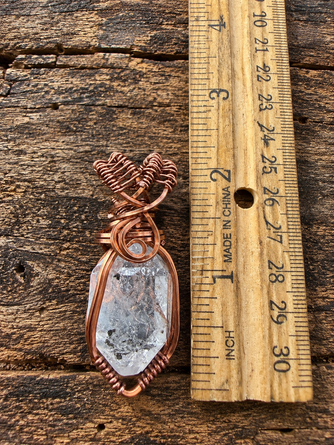Herkimer Diamond Double Termination Antique Copper Wire Wrapped Pendant