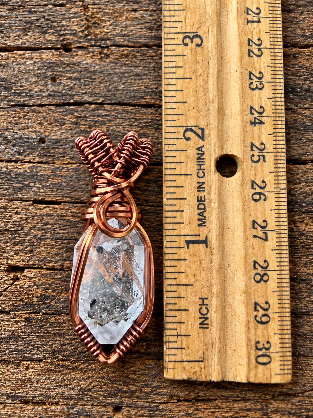 Herkimer Diamond Double Termination Antique Copper Wire Wrapped Pendant