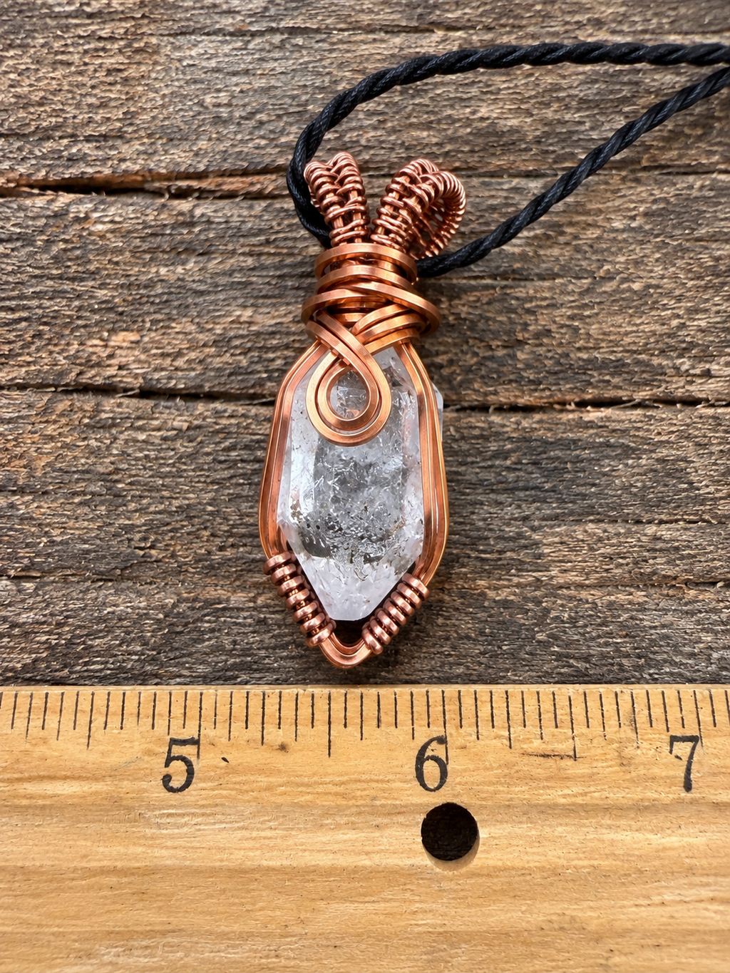 Herkimer Diamond Double Termination Antique Copper Wire Wrapped Pendant