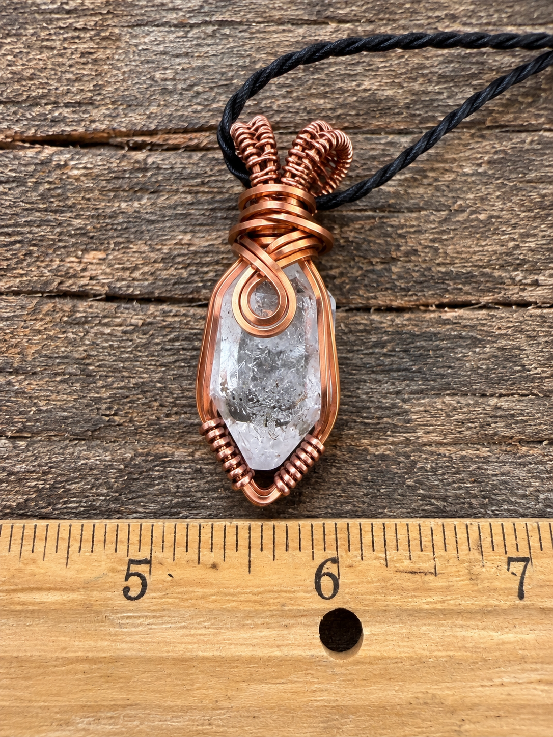 Herkimer Diamond Double Termination Antique Copper Wire Wrapped Pendant