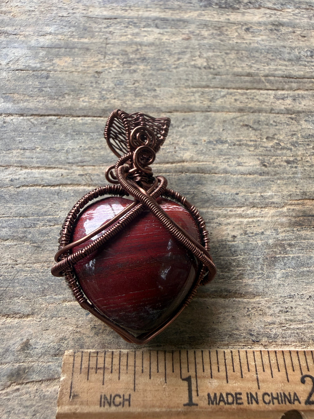 Red Jasper Crystal Heart Pendant – Copper Wire Wrapped