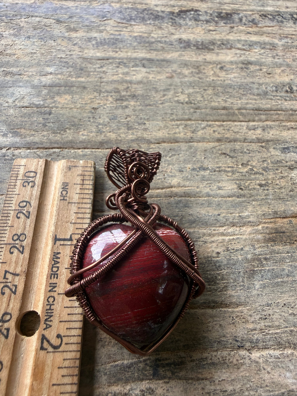 Red Jasper Crystal Heart Pendant – Copper Wire Wrapped