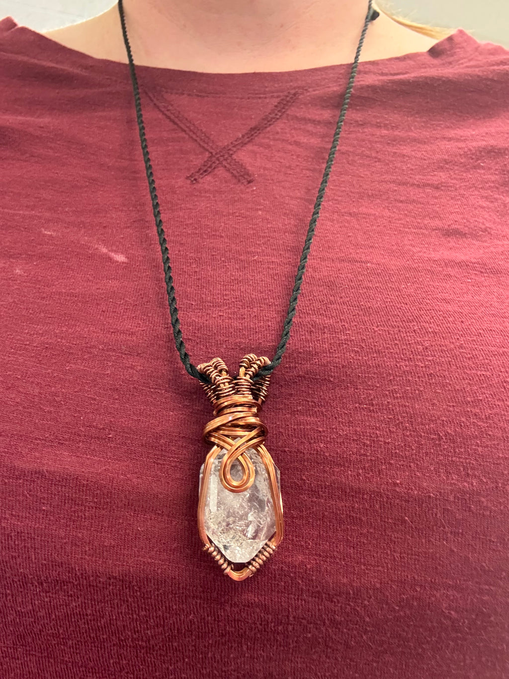 Herkimer Diamond Double Termination Antique Copper Wire Wrapped Pendant